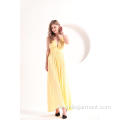 Vestido amarillo escote en V para mujer